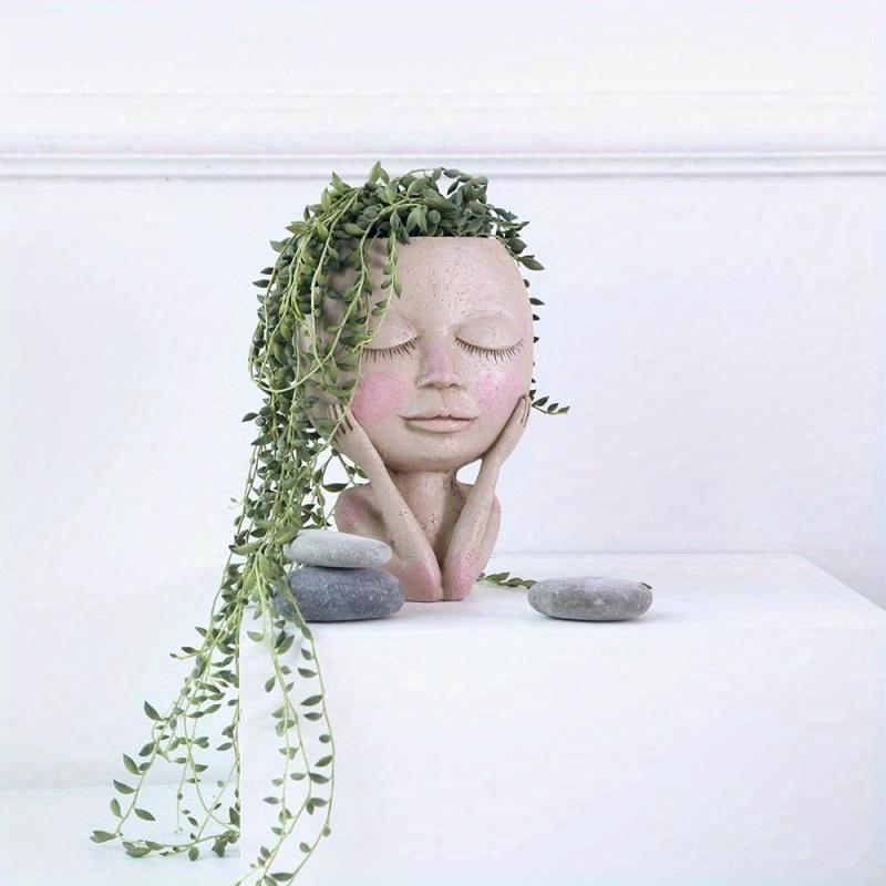 Цветочный горшок для лица с цветочным горшком, горшок для суккулентов, декор из смолы с дренажным отверстием