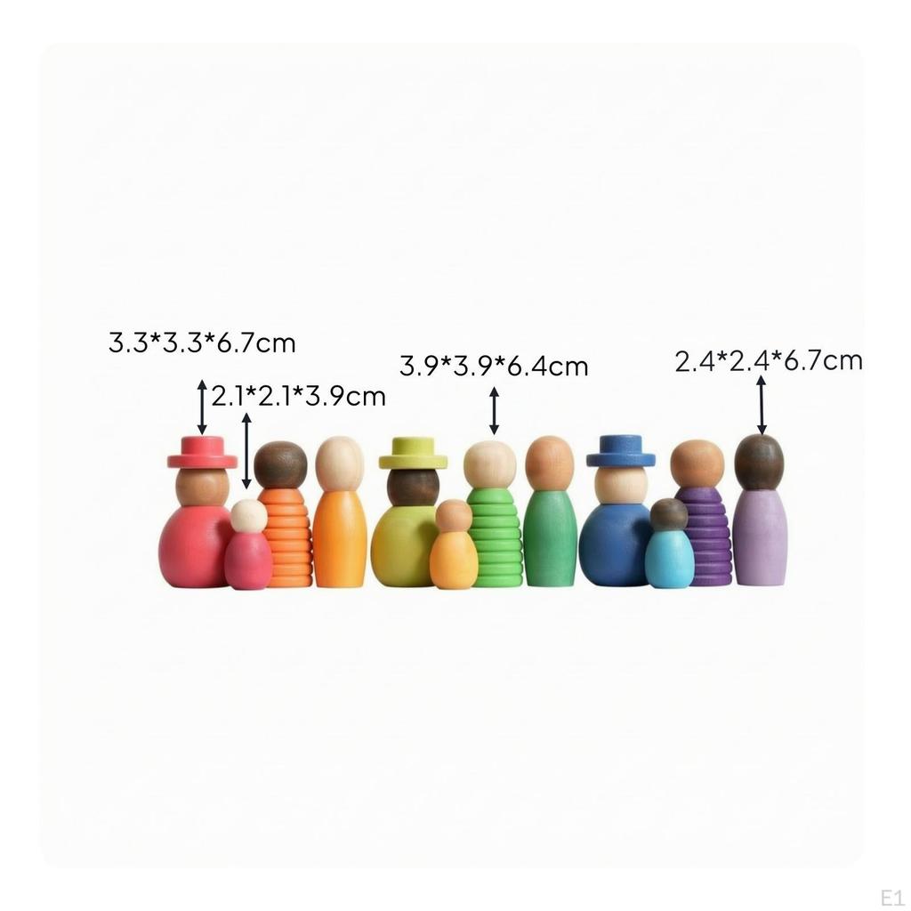 12 Pieces Wooden Toy Figures with Hats Educational Human Figure Wood Developmental Peg