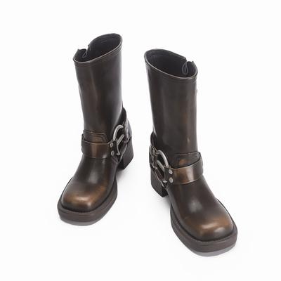 Полированные ретро ковбойские сапоги в западном стиле, рыцарские сапоги, толстый каблук, короткие сапоги-сигареты, квадратные сапоги-локомотивы