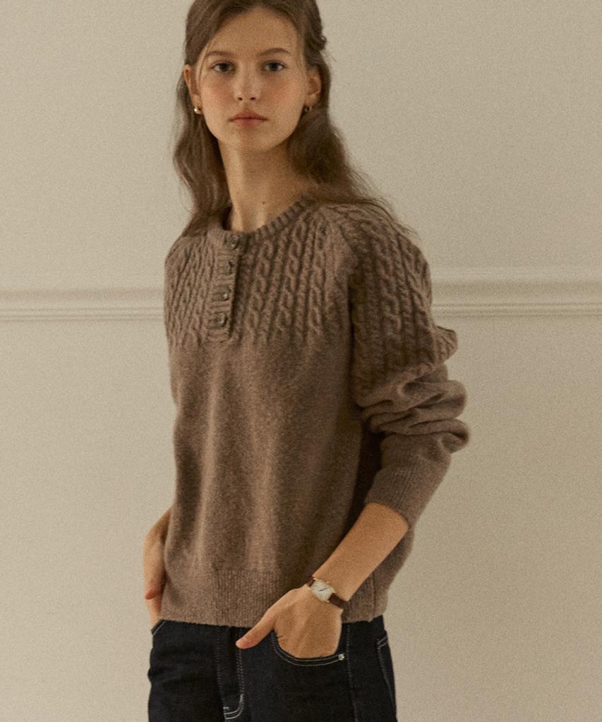 OURHOPE Button Wool Cable Knit - Brown
