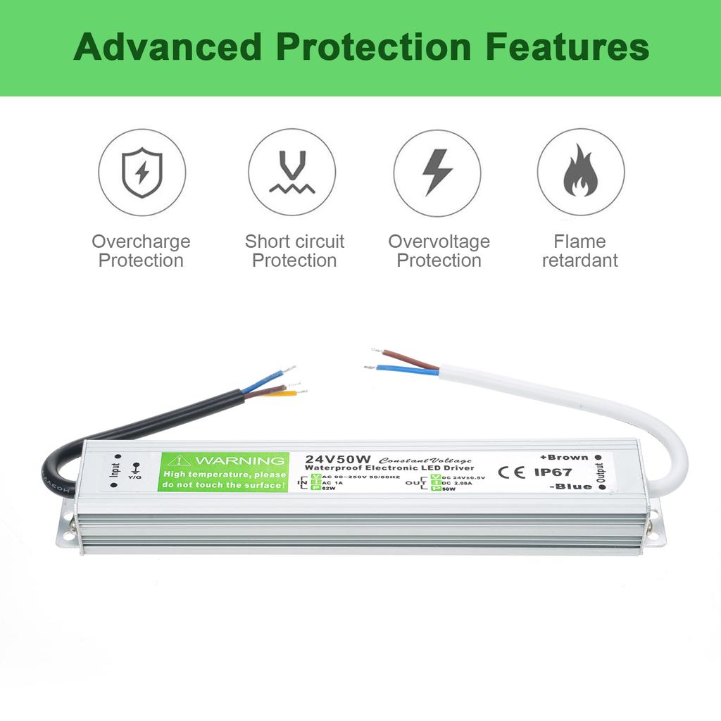 IP67 Водонепроницаемый светодиодный драйвер, переключатель, блок питания, трансформатор, адаптер переменного тока 90 В-250 В в постоянный ток 24 В 50 Вт