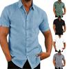 Мужская рубашка, однобортный однобортный летний топ с отложным воротником, сплошной цвет