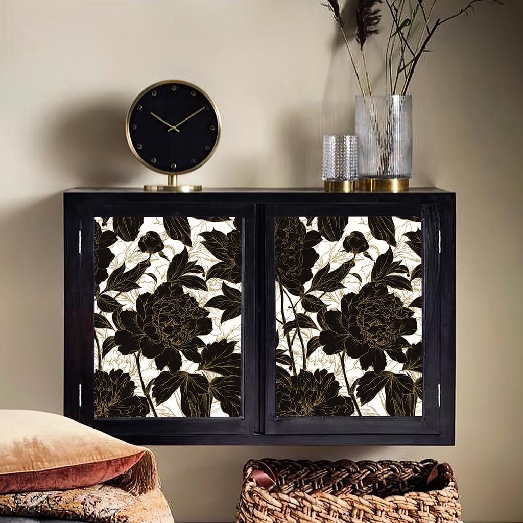 Ретро Черный Золотой Цветочный Линейный Обои Винтажный Домашний Декор Водонепроницаемая Контактная Бумага Цветок Мебель Шкаф Наклейка