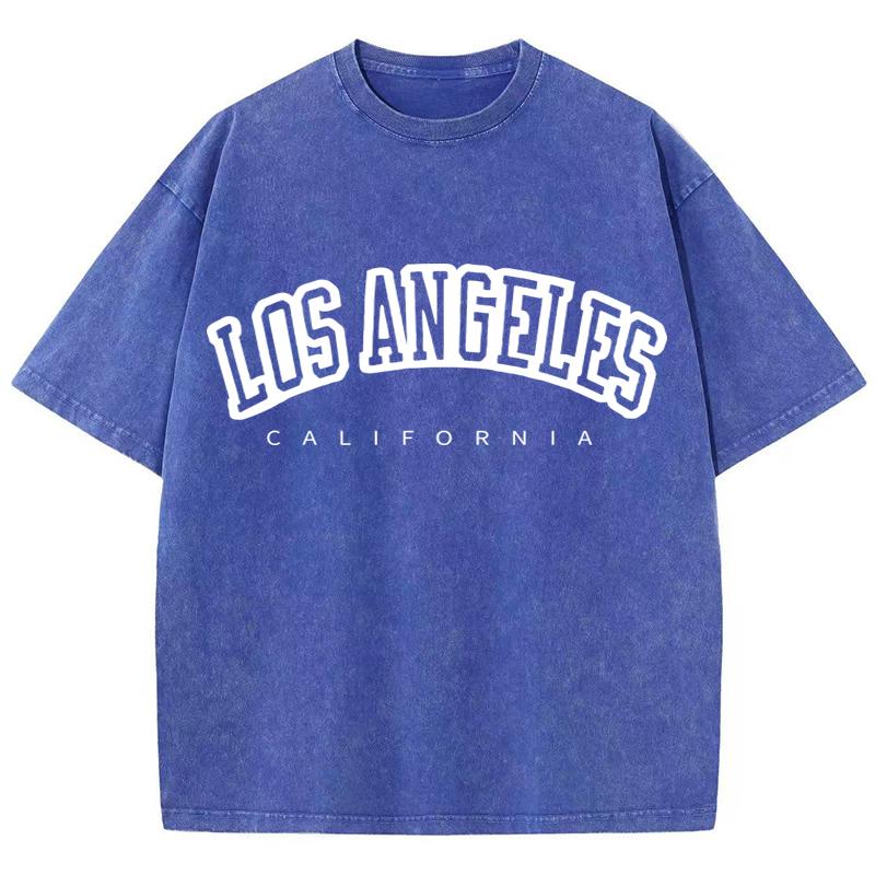 Women'S Cotton Washed T-Shirts Fashion O-Neck Distressed Short Sleeve Los Angeles Usa Print Tops Summer Street Female Clothes