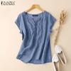 Women Summer V-neck Short Sleeve Lace Splice Blouse Tops