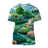3D Printed Landscape T-shirt Chinese Art Painting T Shirt For Men Fashion Round Neck Short-sleeved Oversized Summer Tees Tops