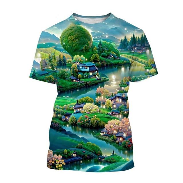 3D Printed Landscape T-shirt Chinese Art Painting T Shirt For Men Fashion Round Neck Short-sleeved Oversized Summer Tees Tops