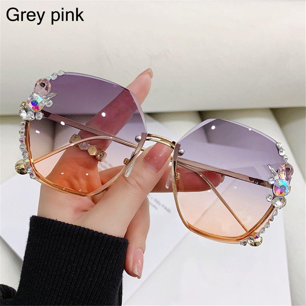 Retro Cutting Lens UV400 Women Sun Glasses Gradient Rhinestone Sunglasses Rimless Sunglasses