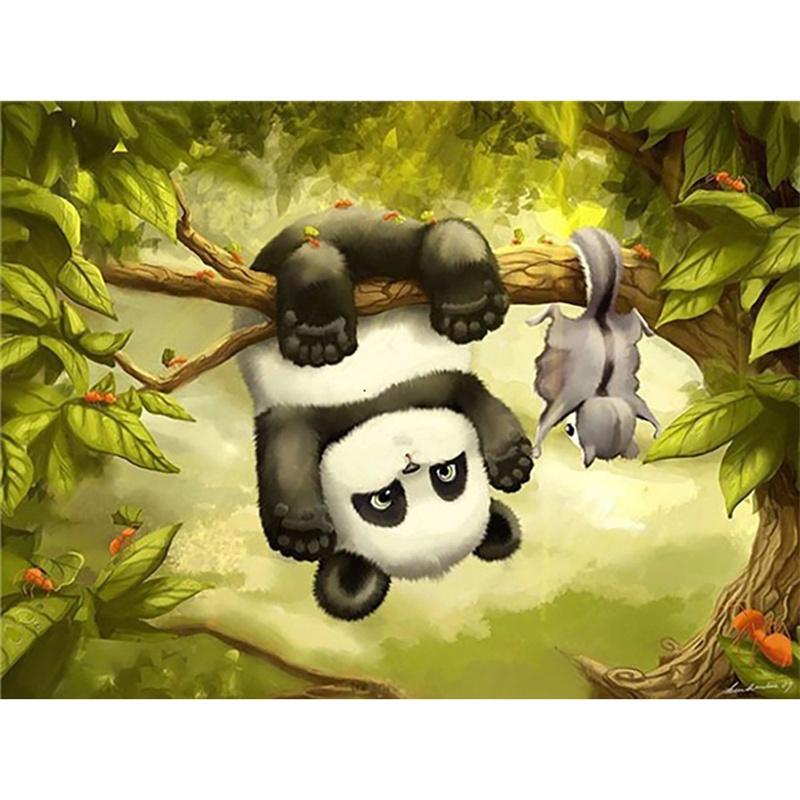 5D DIY Алмазная картина Панда Бамбуковый цветок Полная круглая Алмазная мозаика Животное Алмазная вышивка Комплект Стразы Домашнее украшение