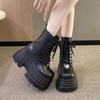 Fashion 10CM Women High Platform Motorcycle Boots Gothic Leather Punk Boots Winter Warm Fur Snow Shoes Mid-calf Short Combat Boots Woman