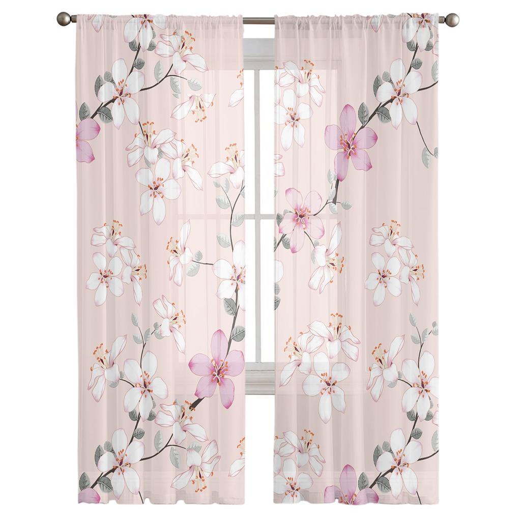 Весенние вишневые цветы, розовый цветок персика, прозрачная вуаль, шторы для спальни, гостиной, кухни, декор, шифоновая тюль, занавеска на окна