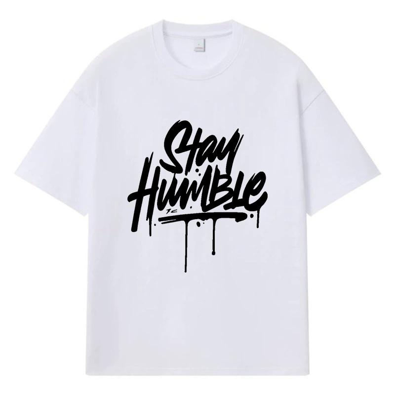 2026 Stay Humble Графическая футболка Streetwear Y2k Harajuku Мужская Женская Одежда 100% Хлопок Повседневная Оверсайз Летняя Мужская Футболка