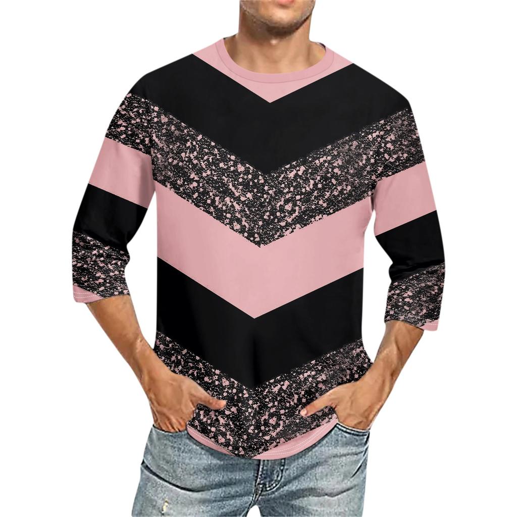 Мужская однотонная футболка с круглым вырезом и рукавами три четверти