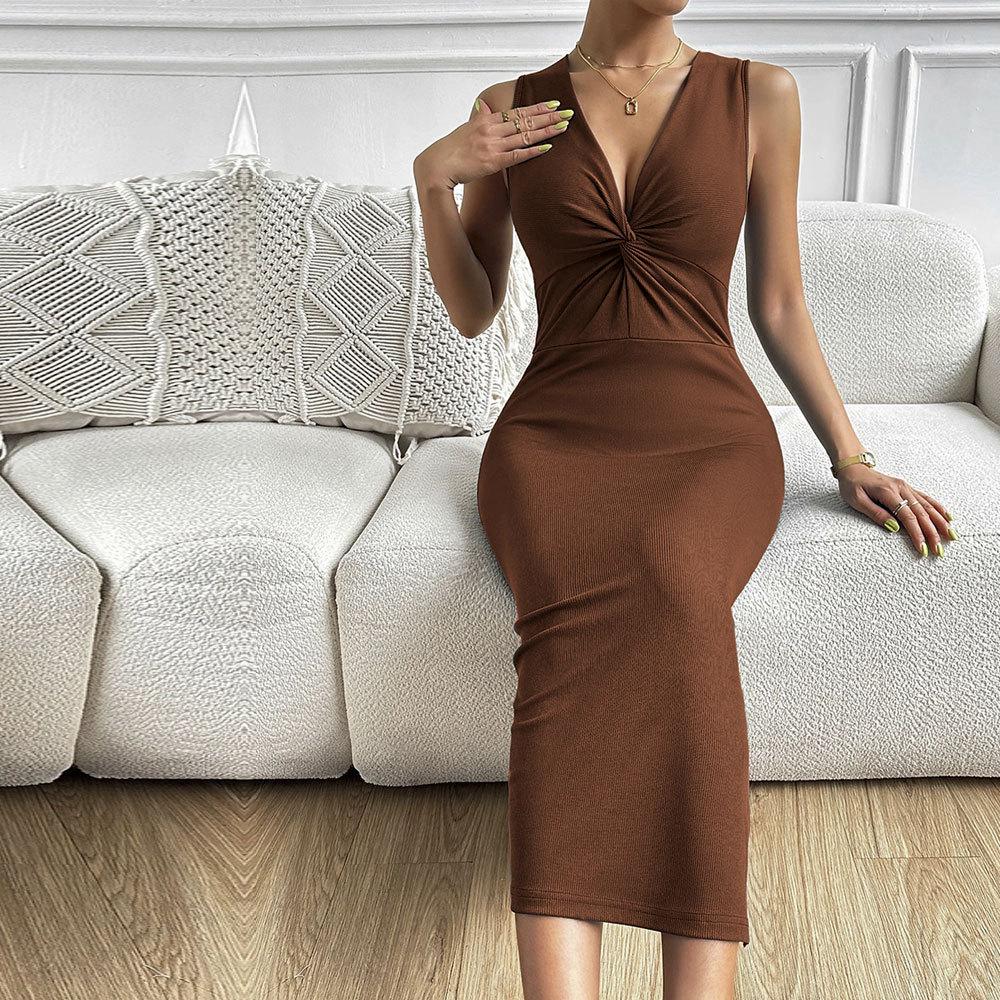 HNXC Женская мода лето весна однотонный принт без рукавов с v-образным вырезом и высокой талией повседневные платья