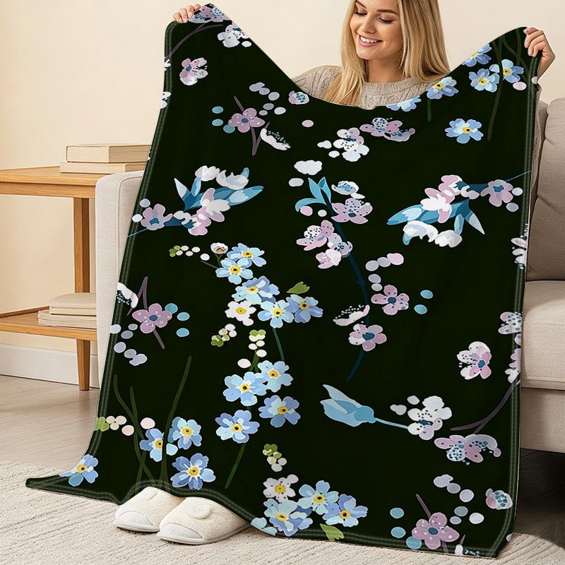 Floral Flannel Throw Non-Pilling Soft Warm Blanket for New Moms, Home, Sofa, Holiday (Xmas, Halloween) & All Seasons