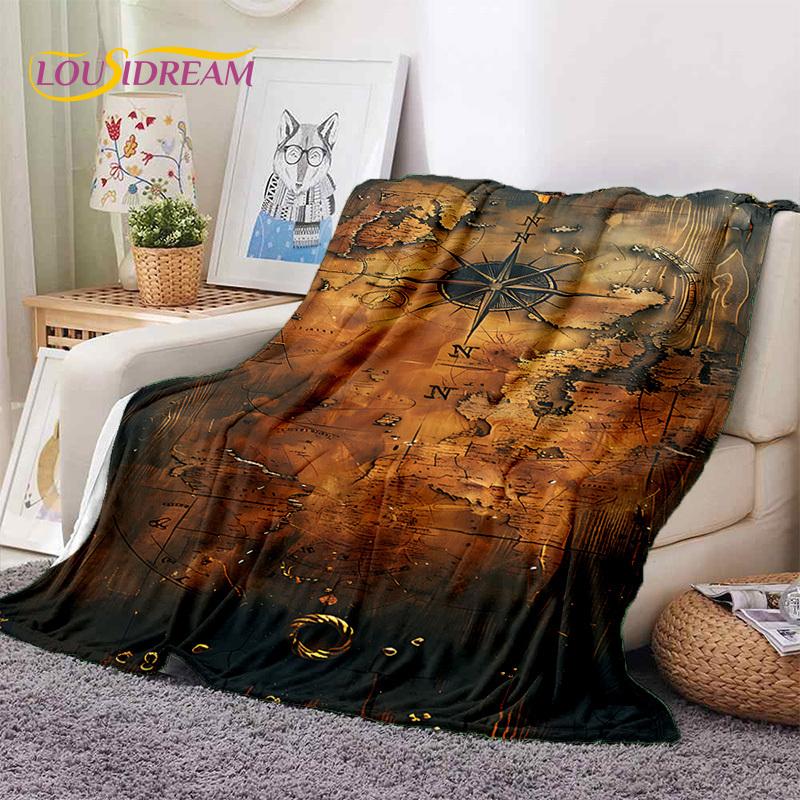 3D Ancient Nautical Chart World Map Compass Soft Flannel Blankets,Throw Blanket Comfortable Blanket for Picnic Beds Sofa Bedroom