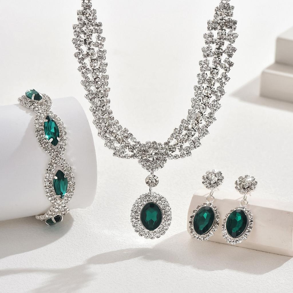 3/4pcs Bohemian Palace Style Colored Zircon Inlaid Women's Necklace Earrings Bracelet Set Party Banquet Dress with Accessories