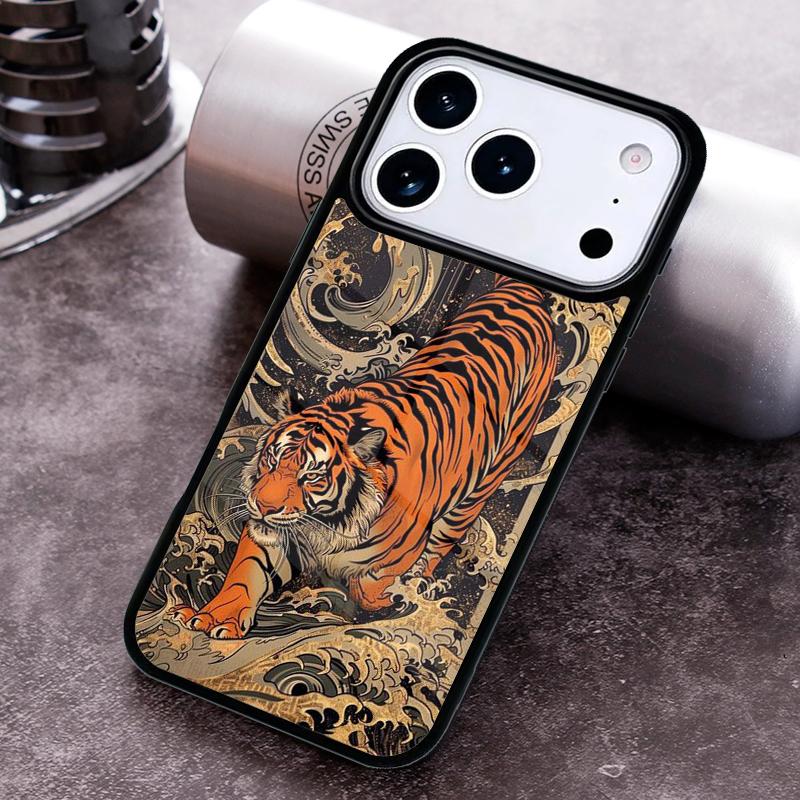 Японский чехол-тигр для iPhone 17 16 15 Pro Max Air 14 13 12 11 Plus Ударопрочный чехол