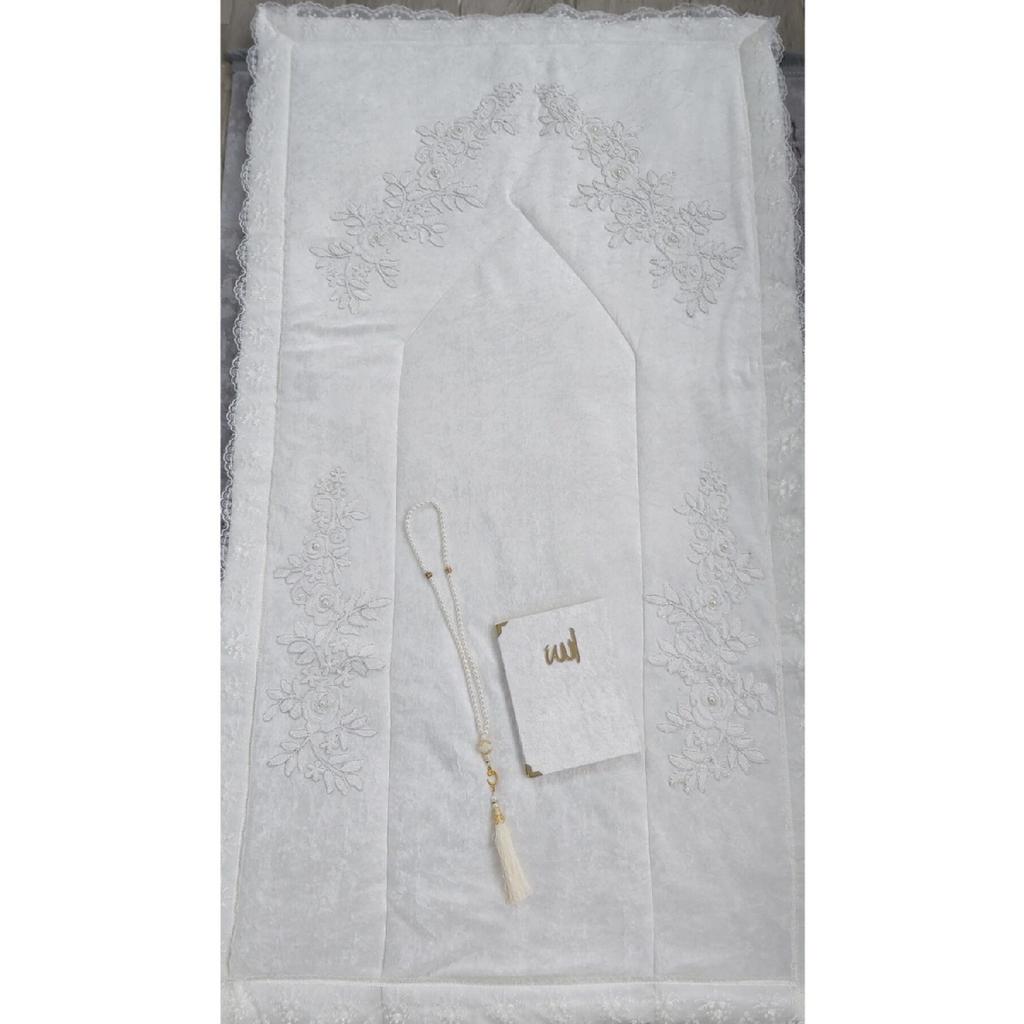 Ecru Cream Velvet Prayer Mat 3 Piece Dowry Bundle Bridal Set