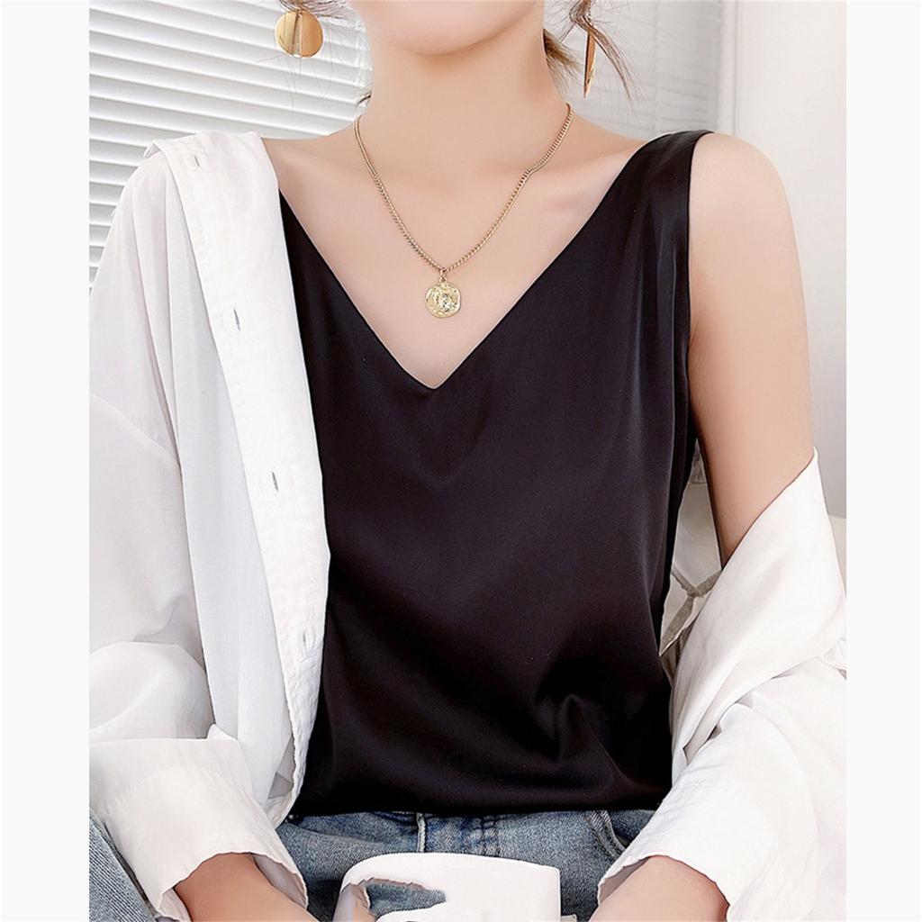 Модные женские повседневные майки без рукавов с v-образным вырезом и жемчугом, однотонные свободные топы