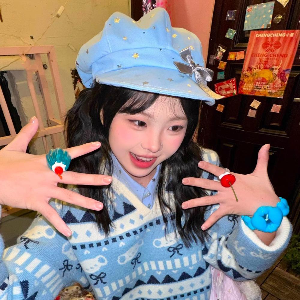 Хлопковая шапка с бантиком «Серебряная звезда» в стиле Y2K, берет с кроличьими ушками, универсальная съемная шляпа с кроличьими ушками, для девочки