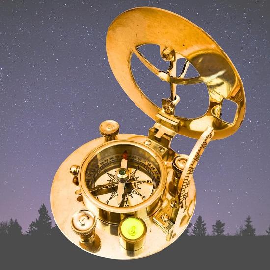 Навигационный ретро-прибор, морской золотой подарок, поставляется в изысканном футляре из высококачественной кожи с замысловатыми деталями, полированные солнечные часы в стиле стимпанк