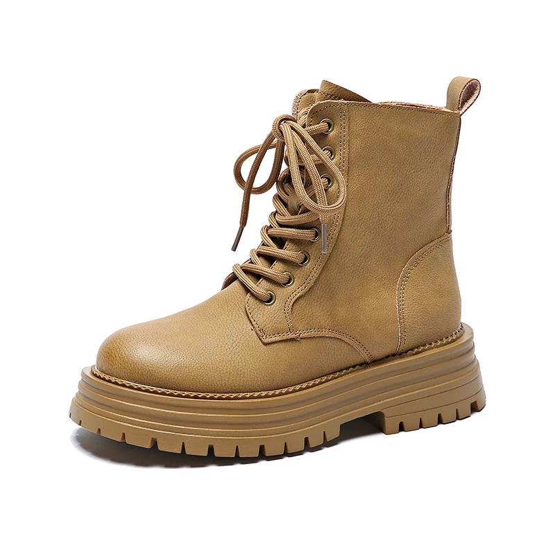 Распродажа модной женской обуви 2024 года, модные женские ботинки с боковой молнией, осенние ботинки в британском стиле с круглым носком, короткие ботинки на платформе со шнуровкой