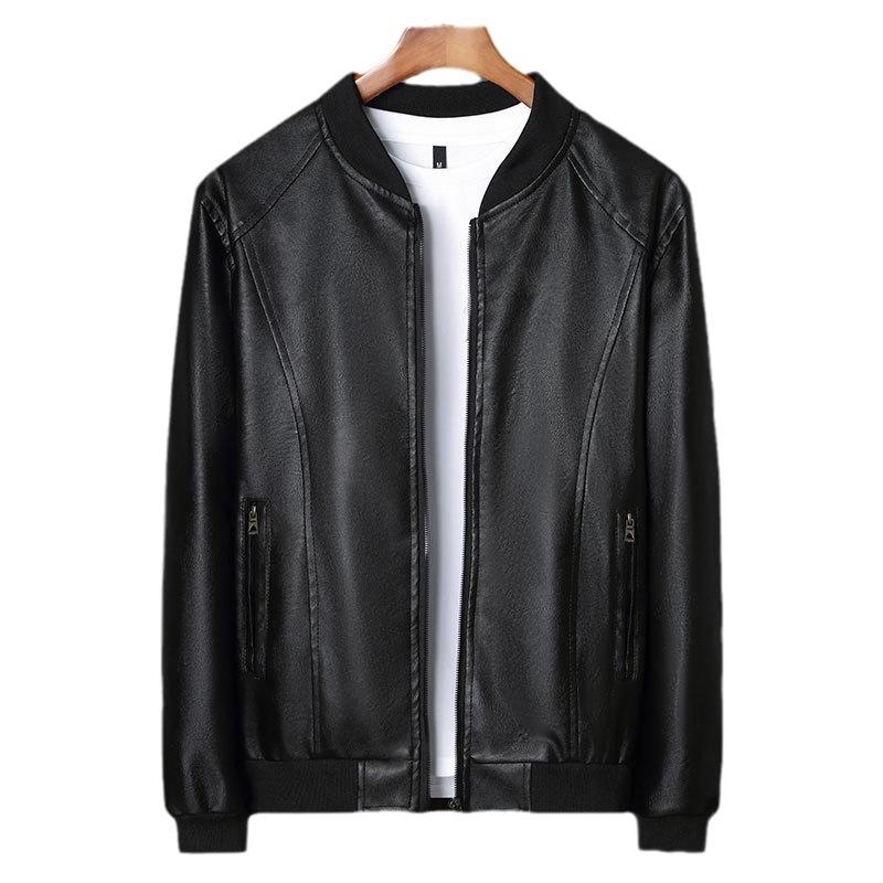 Новая мужская кожаная куртка с воротником-стойкой, мужская повседневная кожаная куртка, тонкая бейсбольная куртка с воротником