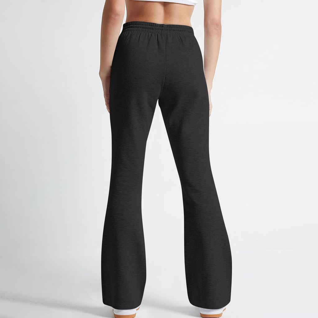 Женские расклешенные спортивные штаны с высокой посадкой, широкие спортивные штаны на кулиске