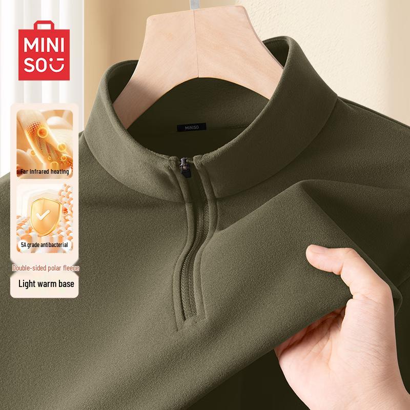 MINISO Мужская футболка с длинным рукавом, на флисовой подкладке, с полумолнией и воротником-стойкой