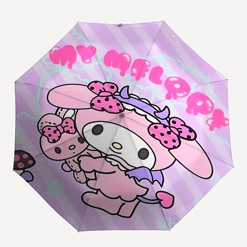 1 шт. Автоматический складной зонт My Melody с портативным трехскладным дизайном, 8 спиц, железный каркас, для улицы, идеальный подарок для поклонников, путешественников, для ежедневного использования