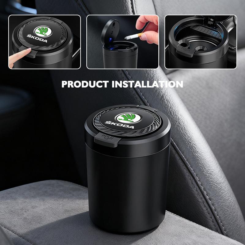 HGWE4 For Skoda Portable Luminous Car Ashtray Auto interior accessories Kamiq MK3 Roomster Rapid Kodiaq Karoq Fabia Enyaq
