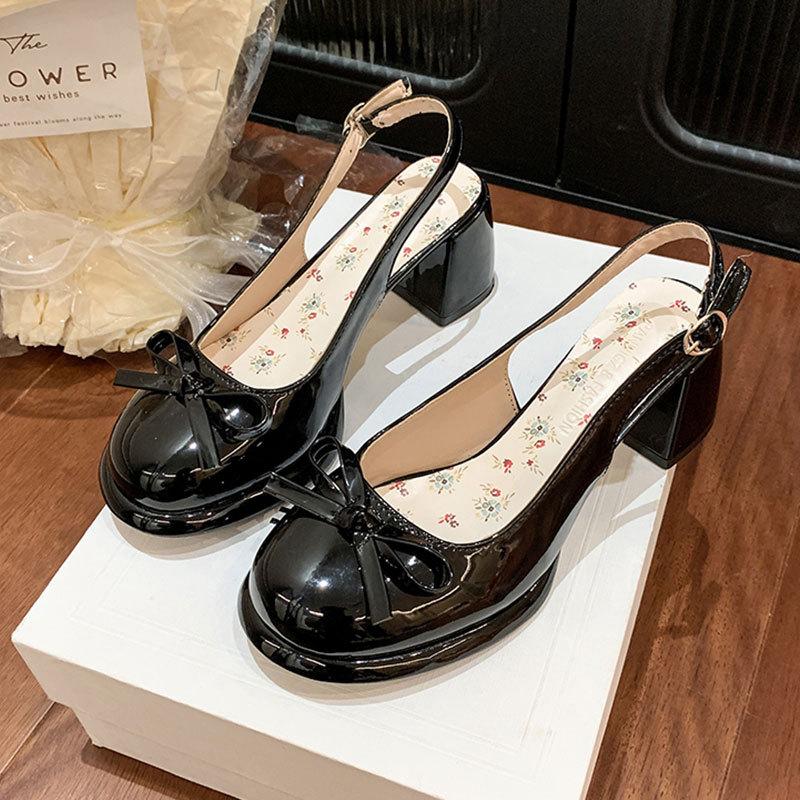 Fashion Comemore Bow Women Heeled Sandals Platform Loafers Shoes Woman Slingback 2025 Dress Shallow Summer Pumps Soft Leather Sandalias