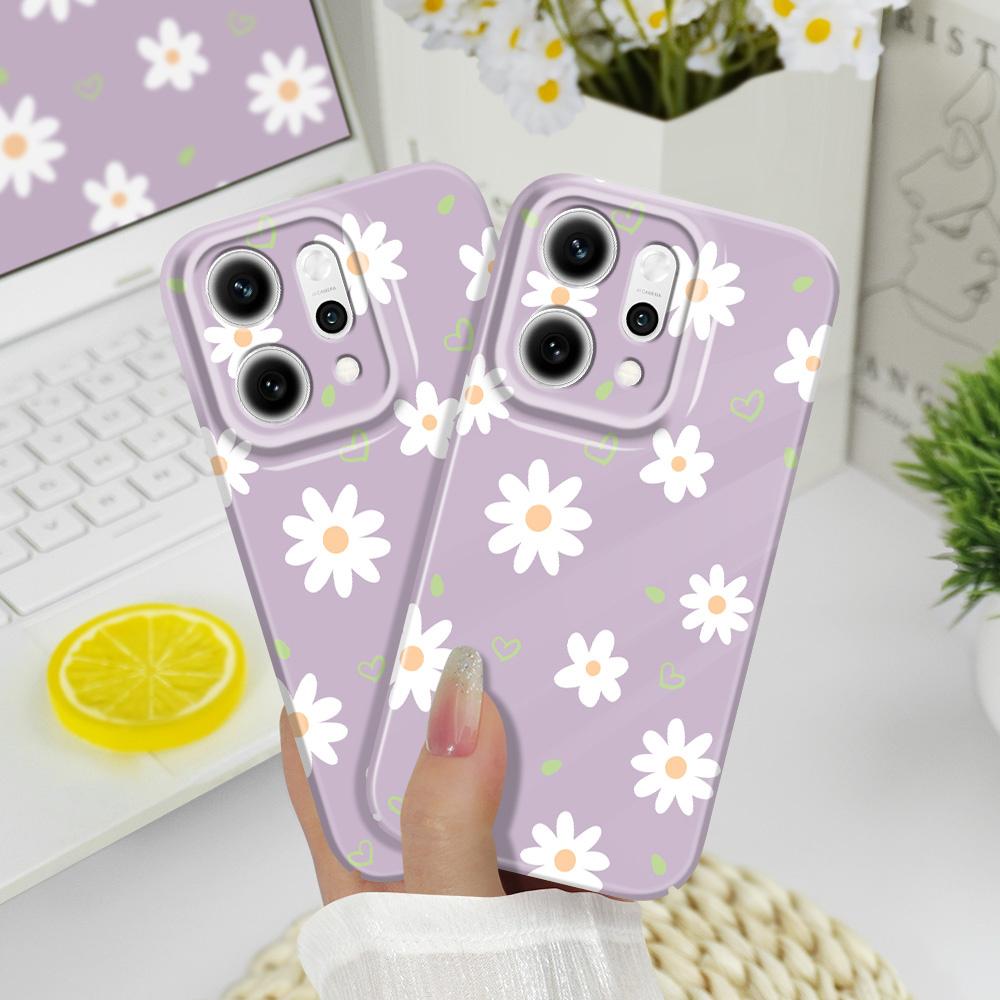 Нежный чехол-ромашка для OPPO Reno 14 14F 13 13F 12 12F 11 11F 10 8 8Z 8T 7 7Z Pro 4G 5G Пленка Жесткая крышка
