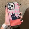 Чехол для телефона с узором из розовых цветов и черных кошек для iPhone 17 Pro Max 16 15 Pro 14 13 Mini 12 11 XR XS 17Air Plus Жесткий матовый чехол