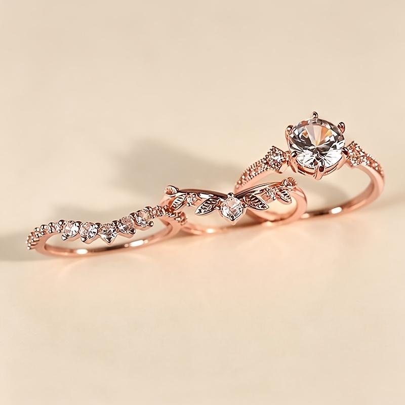 3PCS Exquisite and stylish classic round zircon wedding ring set with a special floral design/Unique Design Jewelry