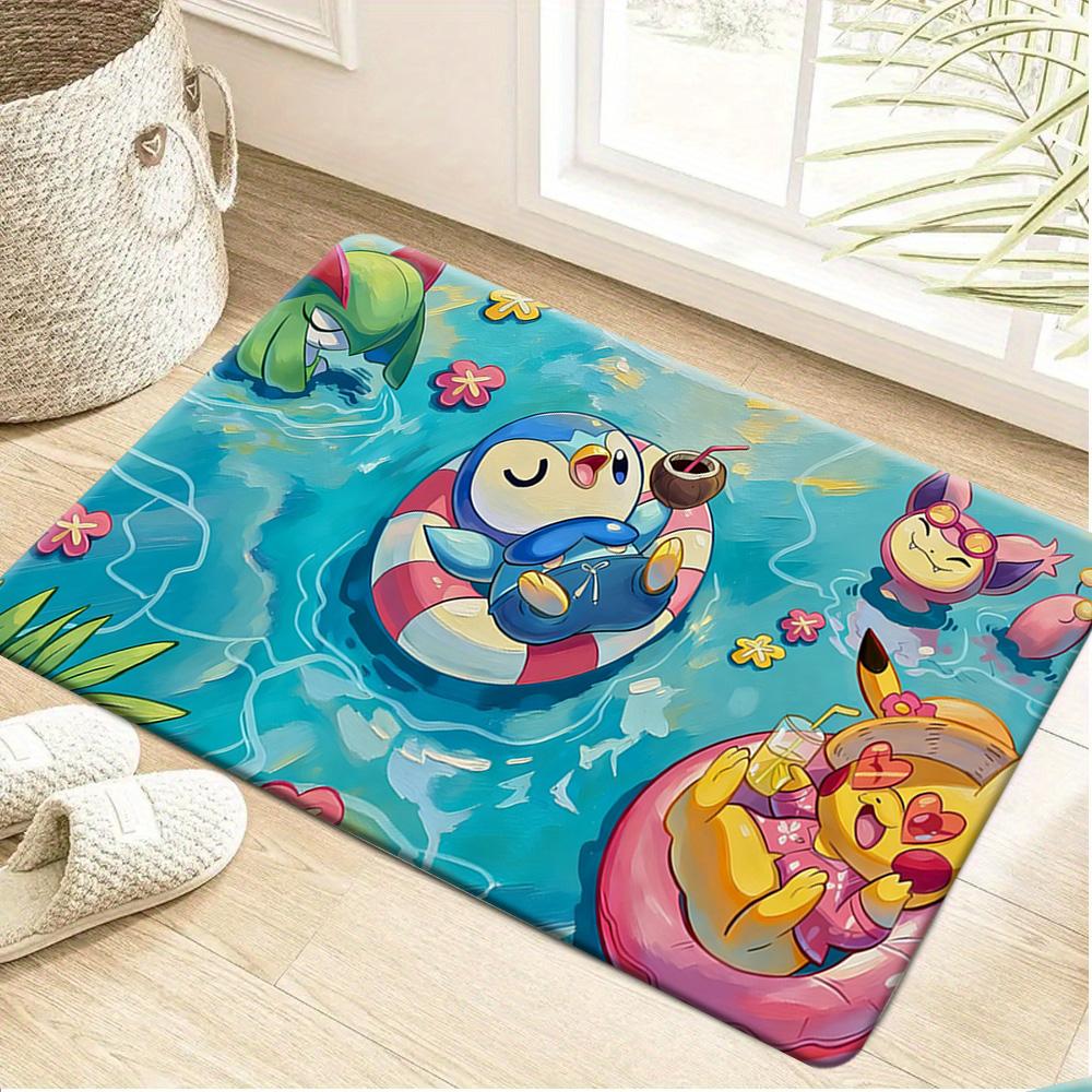 Rainbow Striped Eevee Evolution Family Print Non-slip Doormat, Soft Absorbent Floor Mat for Home Entrance Living Room Bedroom De
