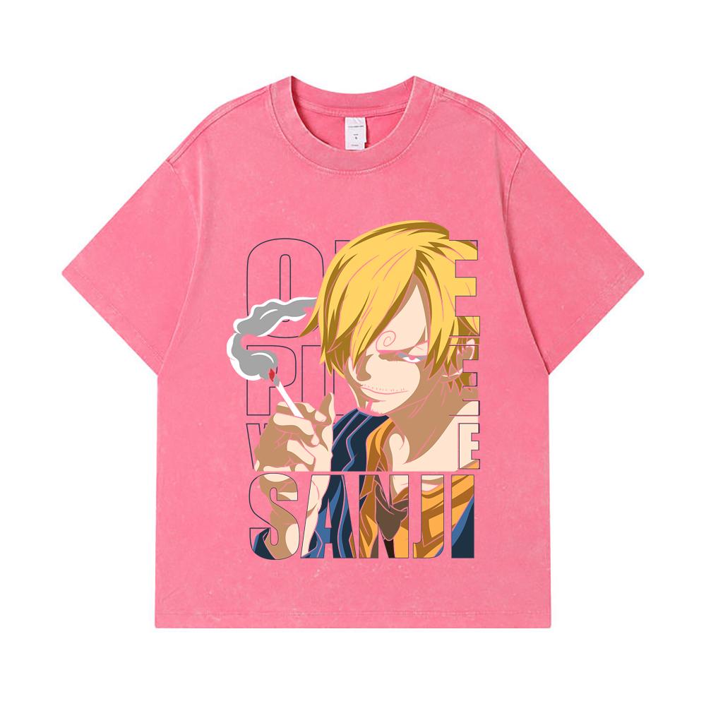 275 GSM Washed T-shirts 100% Cotton One Piece V62 Sanji Print Unisex Heavy Cotton T Shirt