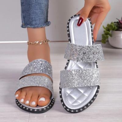 Модная женская обувь 2024 года, горячая распродажа, женские тапочки больших размеров, классические современные тапочки, женские туфли на плоской подошве с круглым носком и блестящими краями