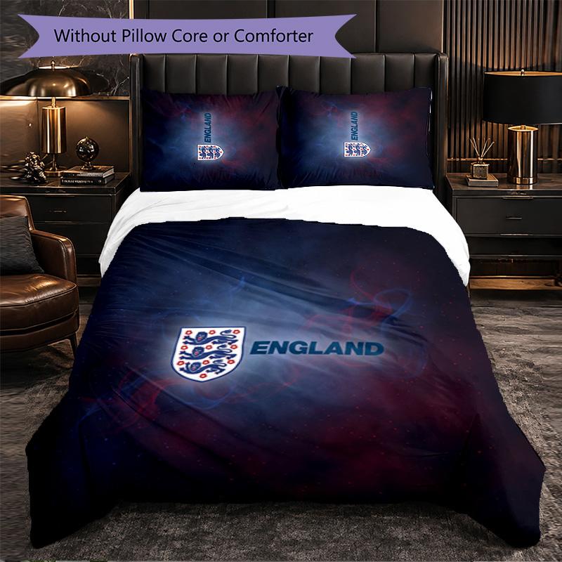 England Football Pattern 3 Pieces Bedding Set Soft Microfiber Duvet Cover with Pillow Cases for Bedroom