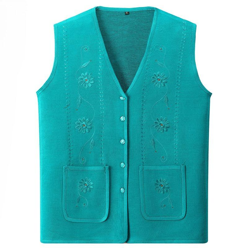 Vest Middle-aged and Elderly Spring and Autumn Thin Section Elderly Waistcoat Vest Loose Plus Size Knitted Cardigan