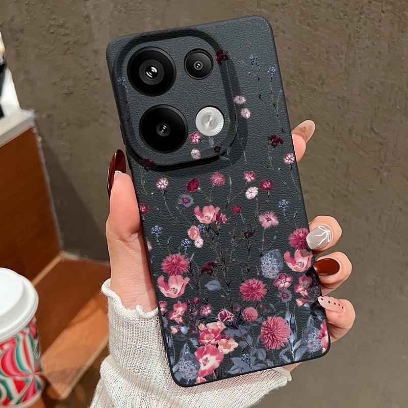 Красный цветочный принт TPU матовый кожаный текстурный чехол для Xiaomi 13T Poco X6 M6 Pro Redmi Note 14 Pro 13 12 11 10 Pro тонкий мягкий противоударный чехол для телефона