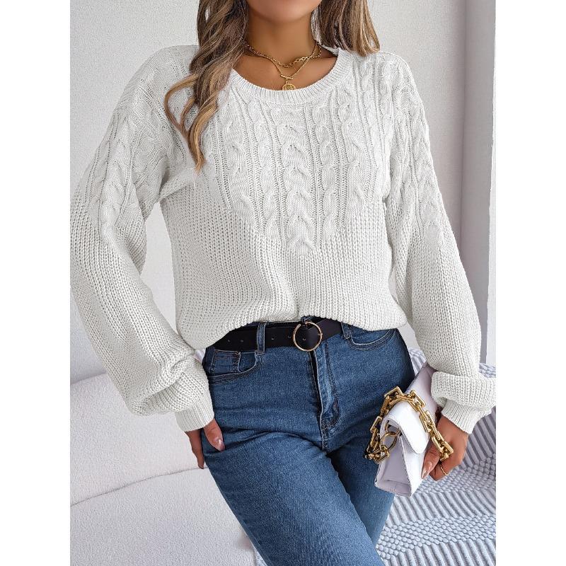 Женский свитер-пуловер с рукавами-фонариками в стиле пэчворк на каждый день на осень и зиму