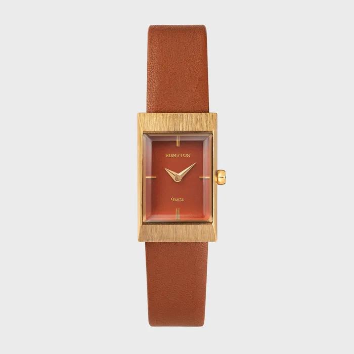 Женские часы Rumton Grid с кожаным ремешком, цвет Tan Gold