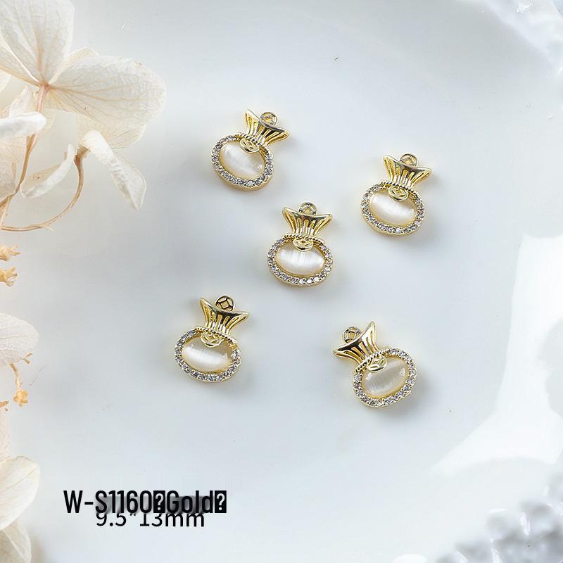 Новогодний маникюр: Роскошный подвеска-мешочек с цирконием и золотой инкрустацией из страз, носимые аксессуары для ногтей