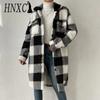 Женские винтажные повседневные клетчатые куртки и пальто с воротником-поло на осень-зиму с длинным рукавом