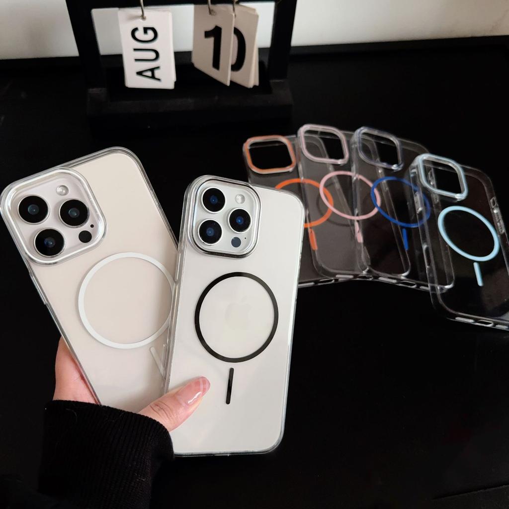 Creative PC Crystal Case Suitable for IPhone 16 High Translucent Ring Magnetic Suction Phone Case 14 Apple 15 Anti-fall