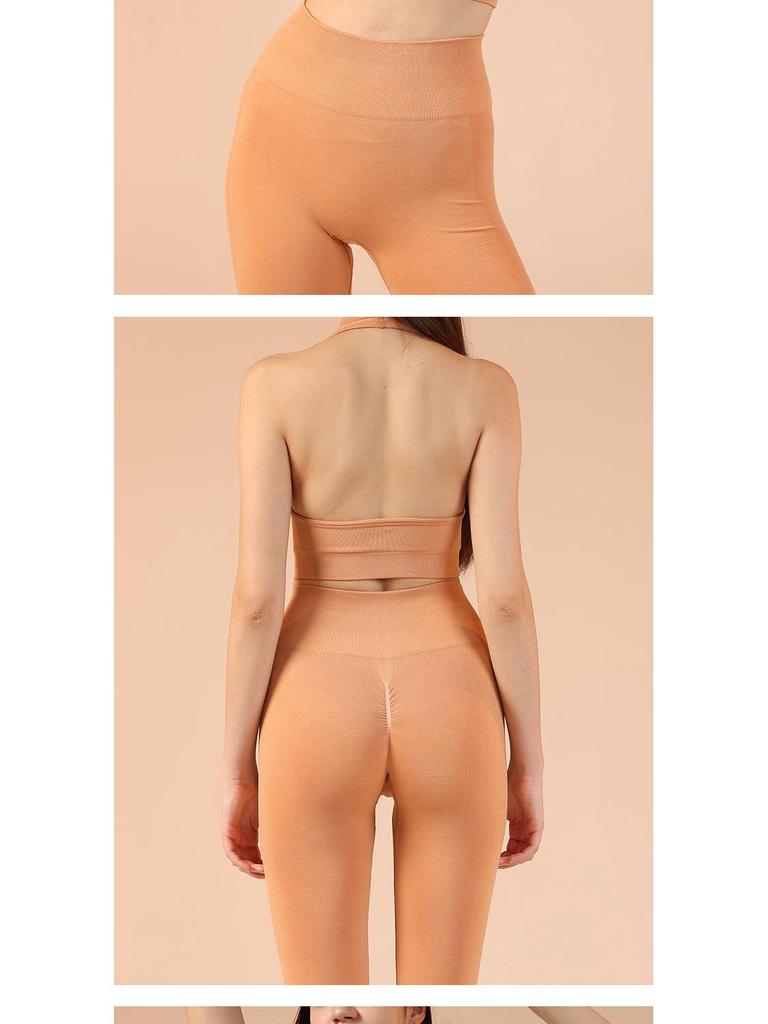 Женский бесшовный плиссированный комплект для йоги из двух частей: Завышенная талия, облегающий крой для фитнеса на открытом воздухе