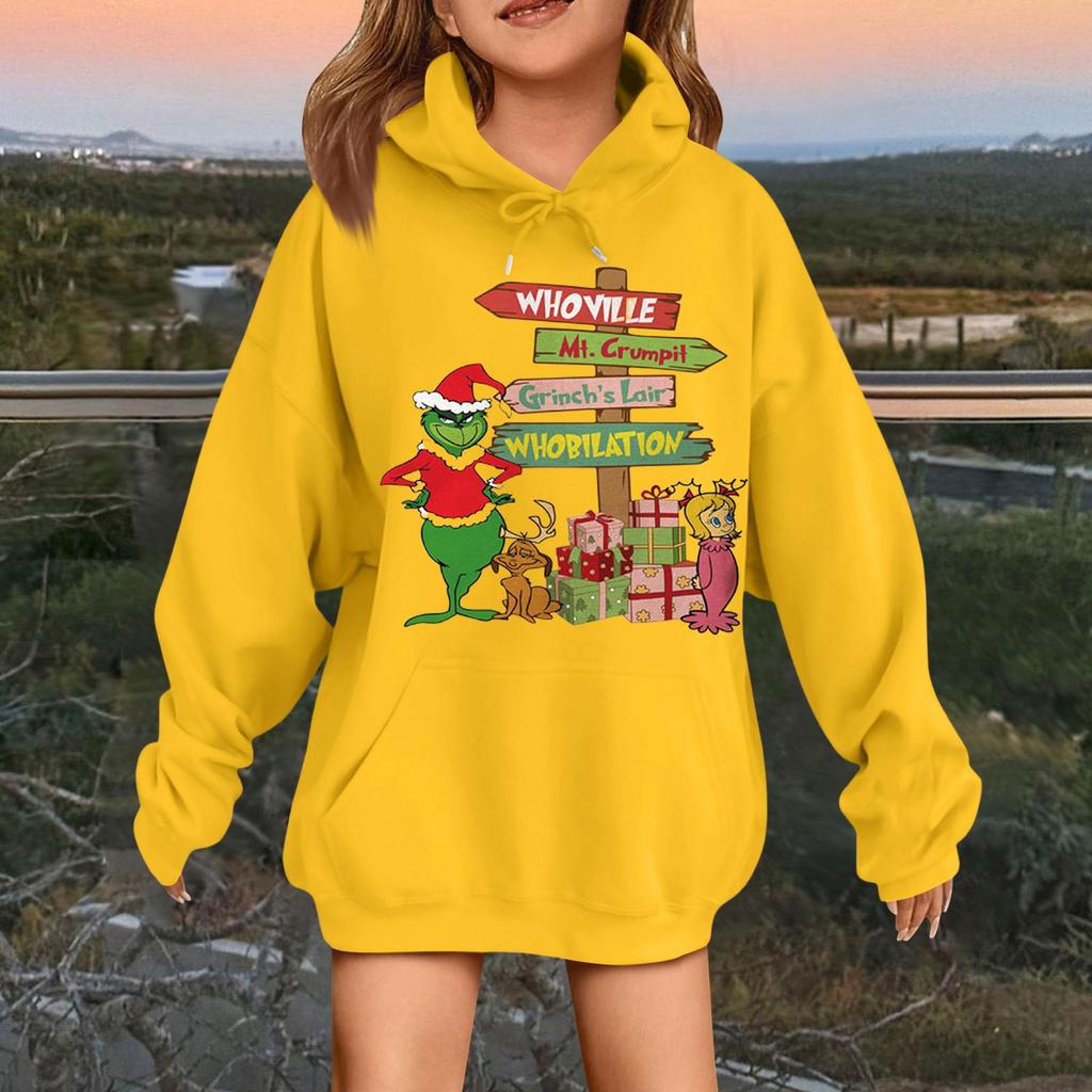 Children's Fashionable Casual Long-sleeved Loose Christmas Print Pullover Hooded Sweatshirt