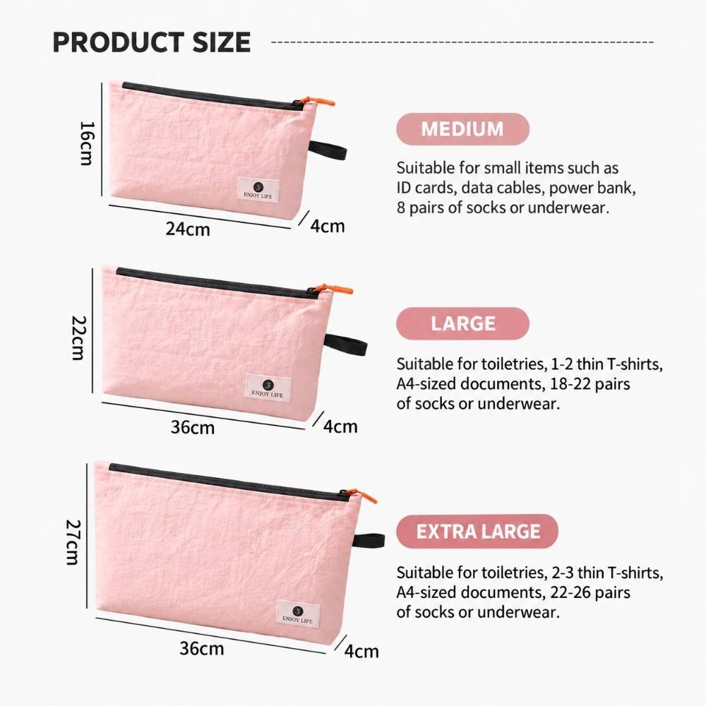 Waterproof Cosmetic Pouch Zipper Closure Underwear Storage Bag Business Trip Luggage Storage